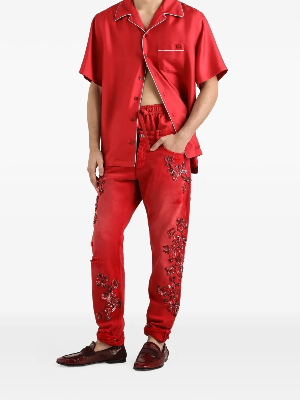 パンツ DOLCE&GABBANA Dolce & Gabbana Denim Trousers With Crystals | Red | FARFETCH
