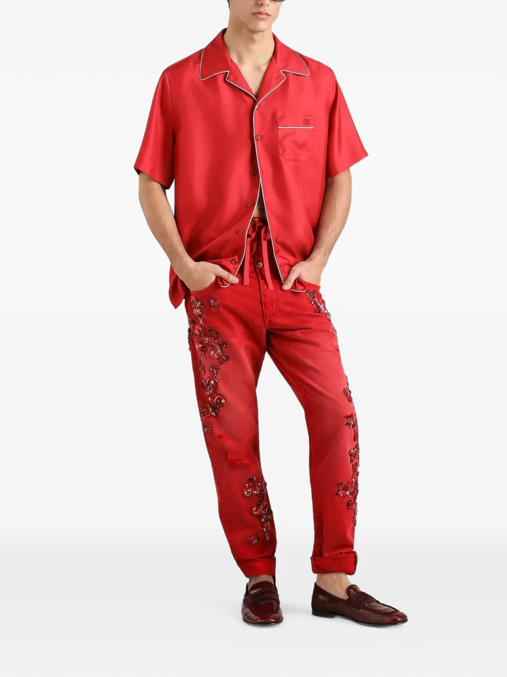 Dolce & Gabbana Spijkerbroek met kristallen Rood