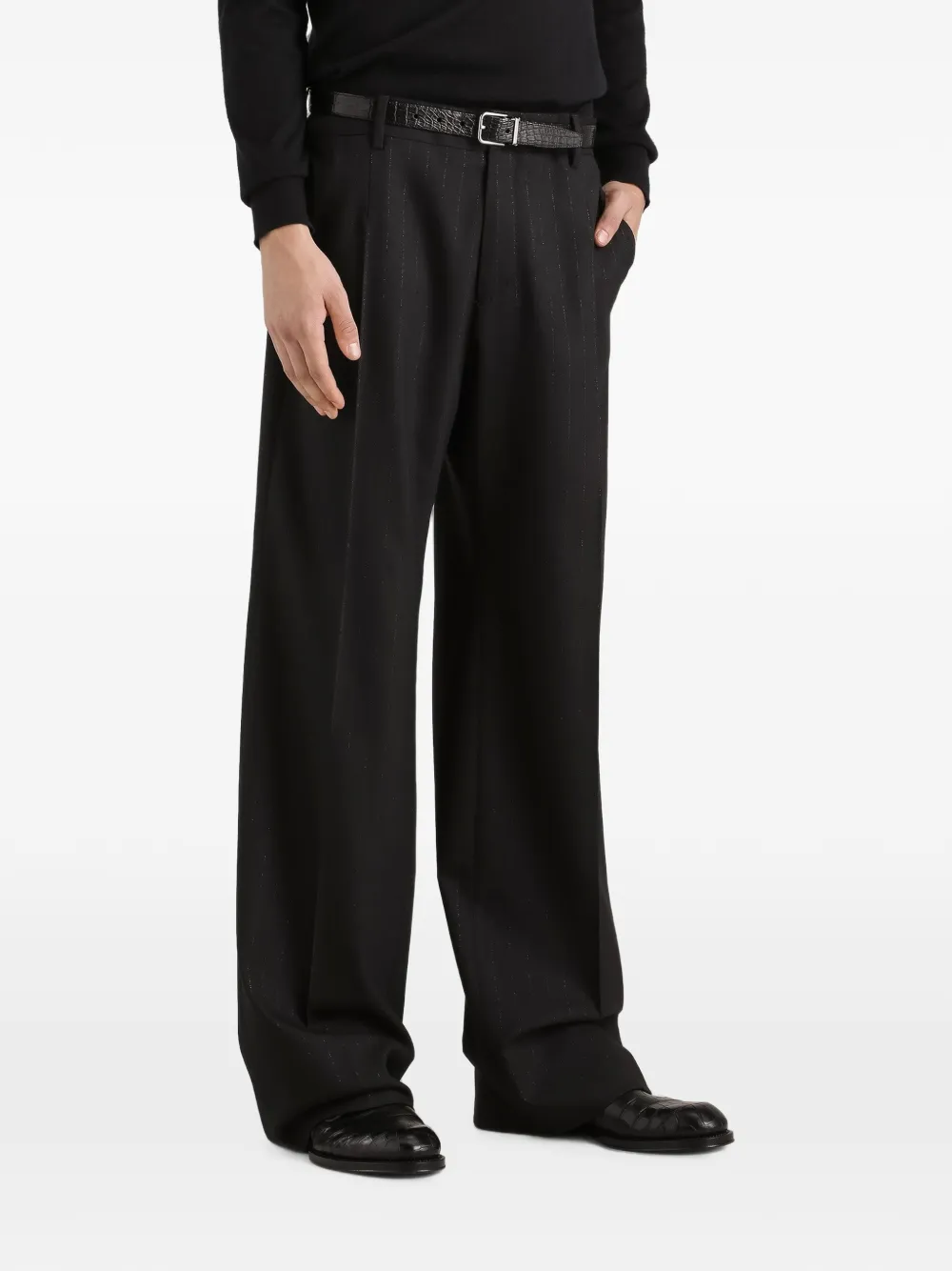Dolce & Gabbana Wollen broek met krijtstreep Zwart