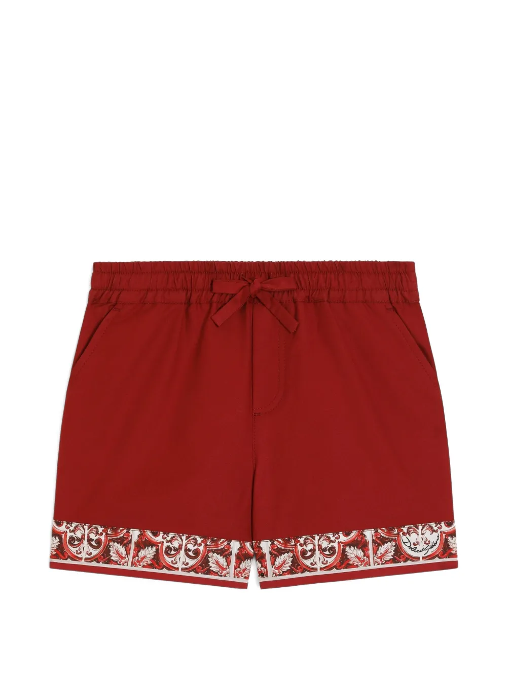 Dolce & Gabbana Kids Shorts in popeline con stampa maiolica - Rosso
