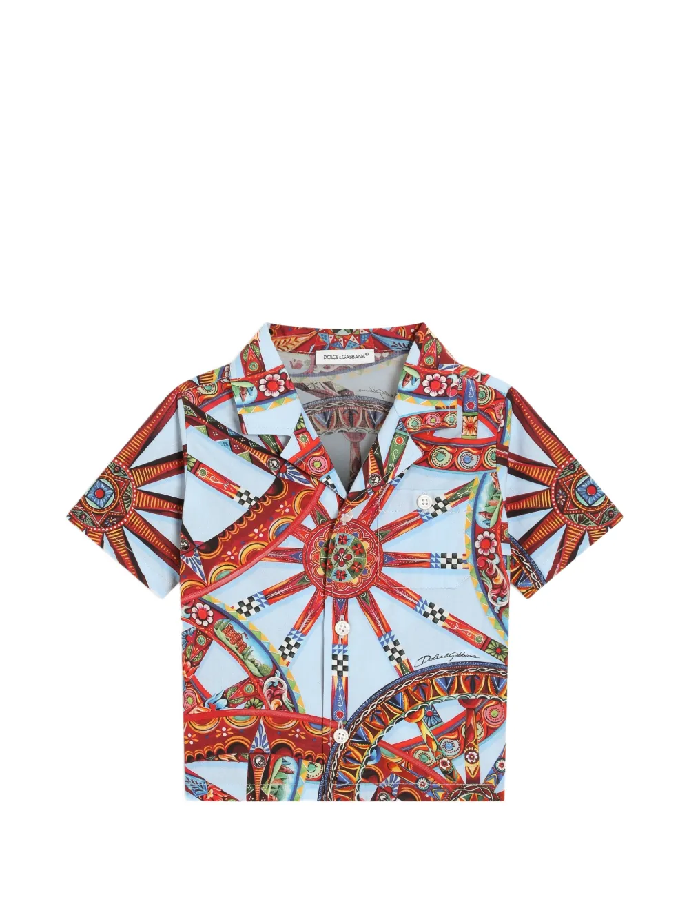 Dolce & Gabbana Kids Polo in popeline con stampa Carretto - Blu