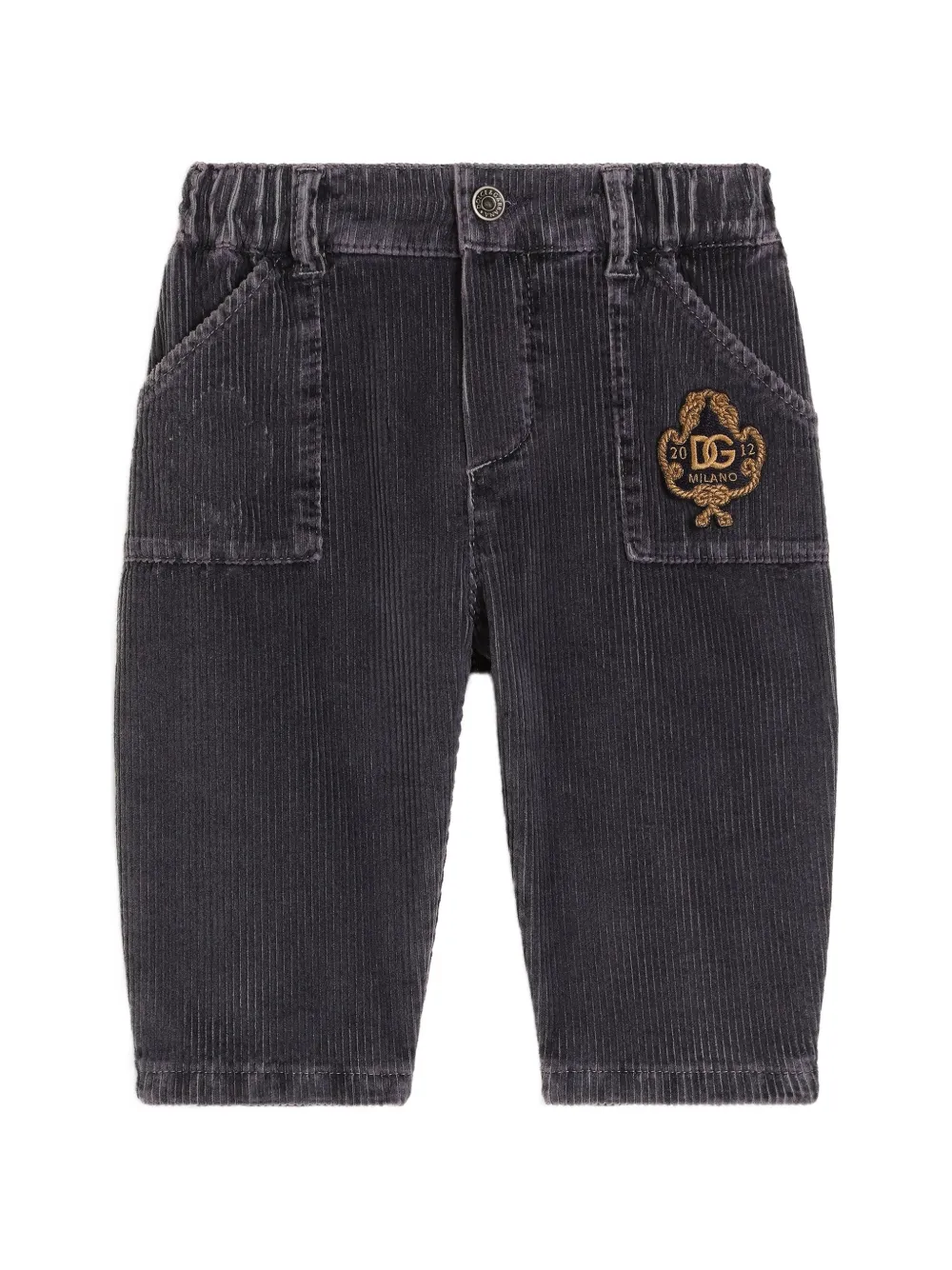 Dolce & Gabbana Kids Pantaloni in velluto con applicazione - Grigio