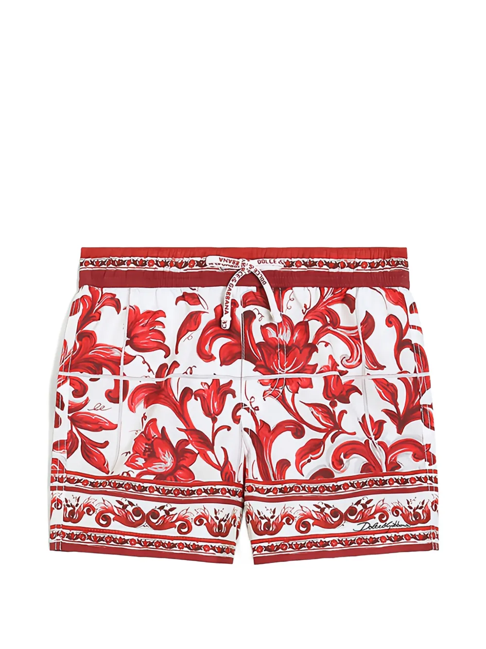 Dolce & Gabbana Kids Boxer in nylon con stampa maiolica - Bianco