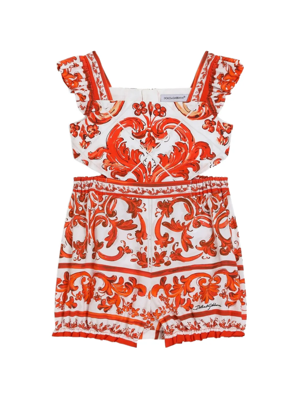 Dolce & Gabbana Kids Tutina in popeline con stampa maiolica - Bianco
