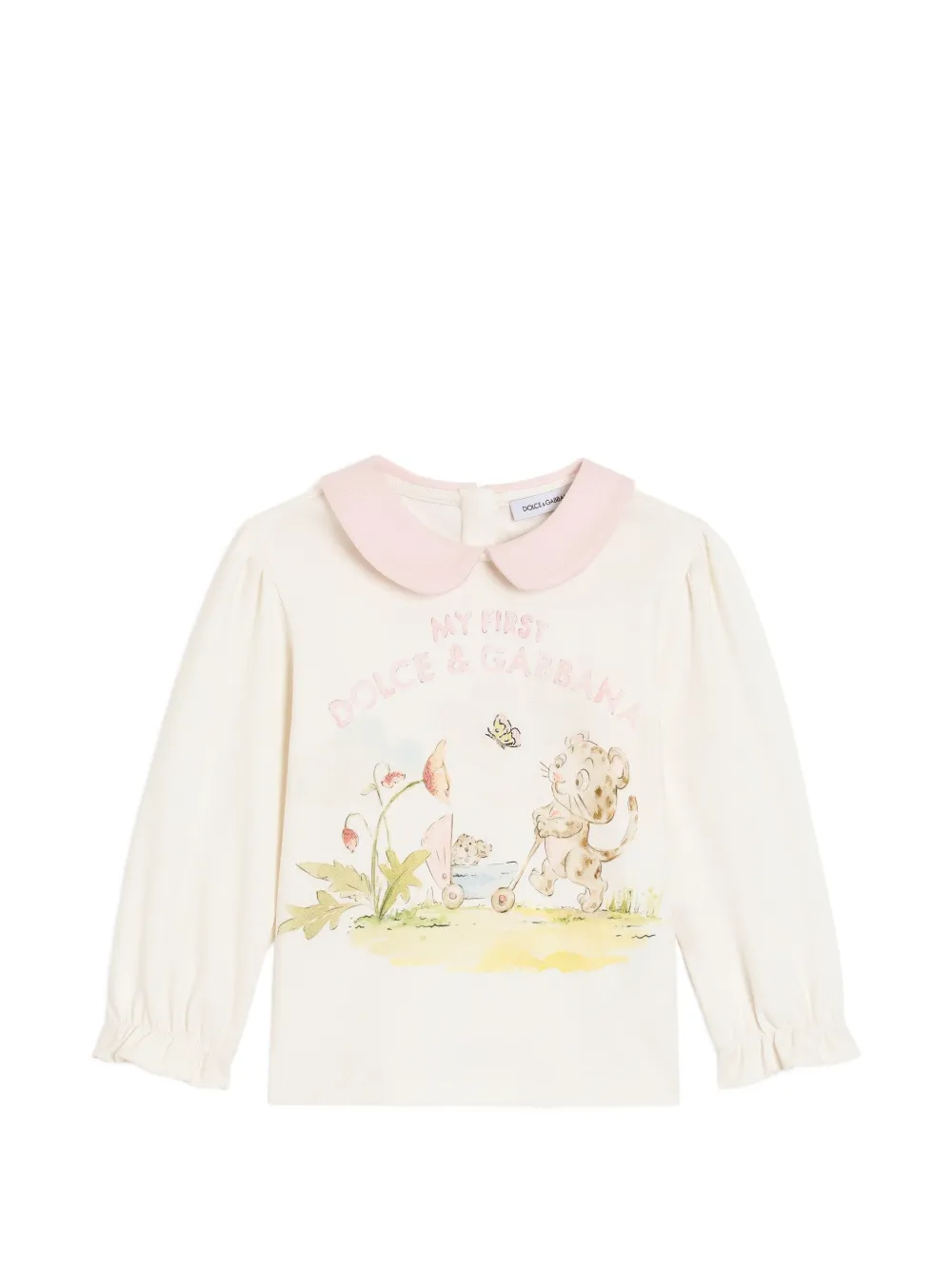 Dolce & Gabbana Kids T-shirt in cotone con logo ricamato - Toni neutri