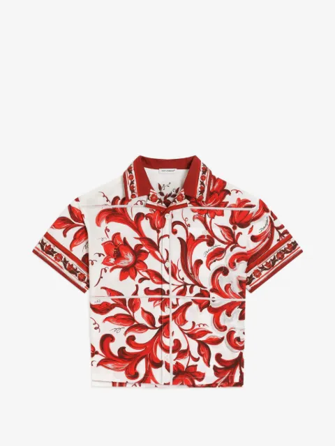 Dolce & Gabbana Kids camisa de popelina con estampado Mayólica