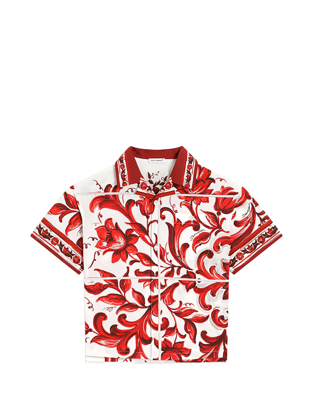Dolce & Gabbana Kids Camicia in popeline con stampa maiolica - Bianco