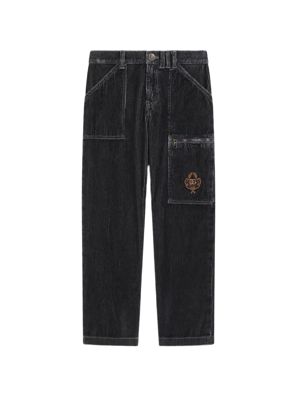 Dolce & Gabbana Kids Pantaloni in velluto con applicazione - Grigio