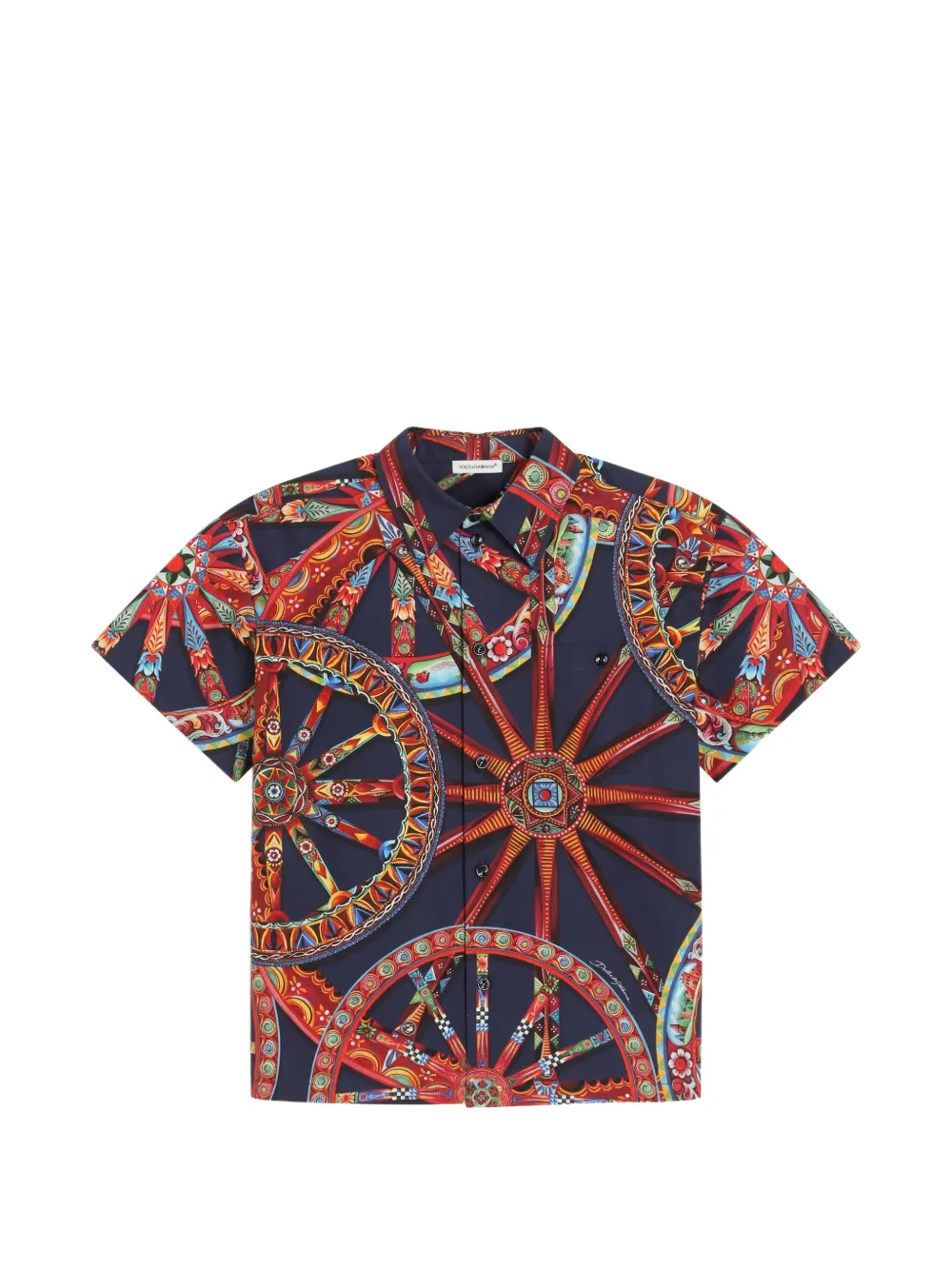 Dolce & Gabbana Kids Polo in popeline con stampa Carretto - Blu