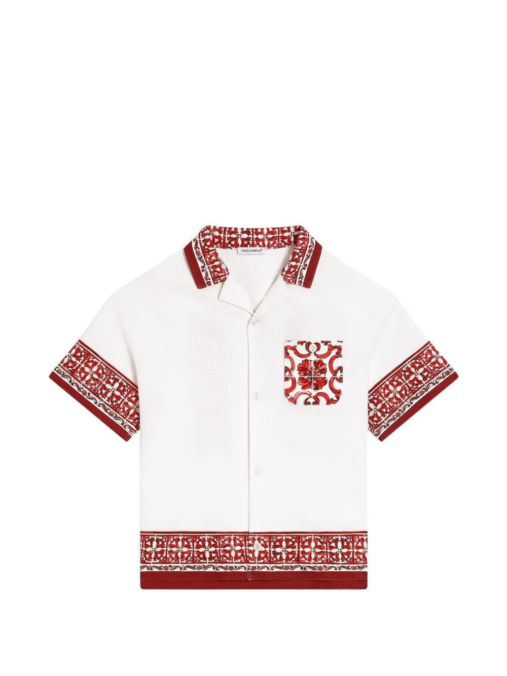 Dolce & Gabbana Kids Majolica-print double piqué shirt - Bianco
