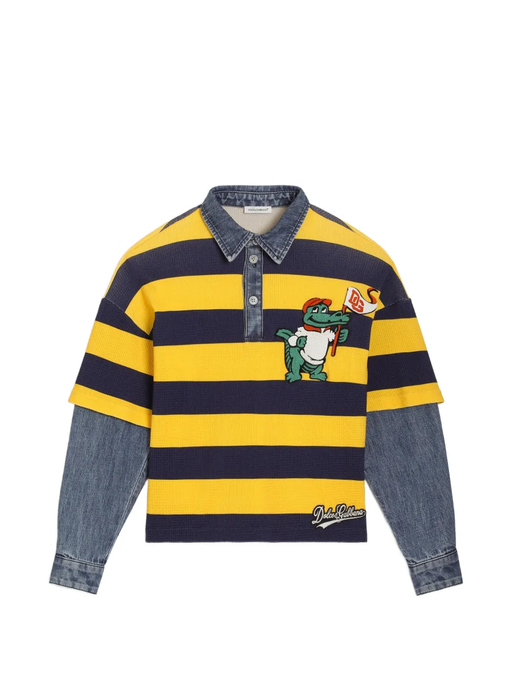 Dolce & Gabbana Kids Polo a righe con applicazione - Blu