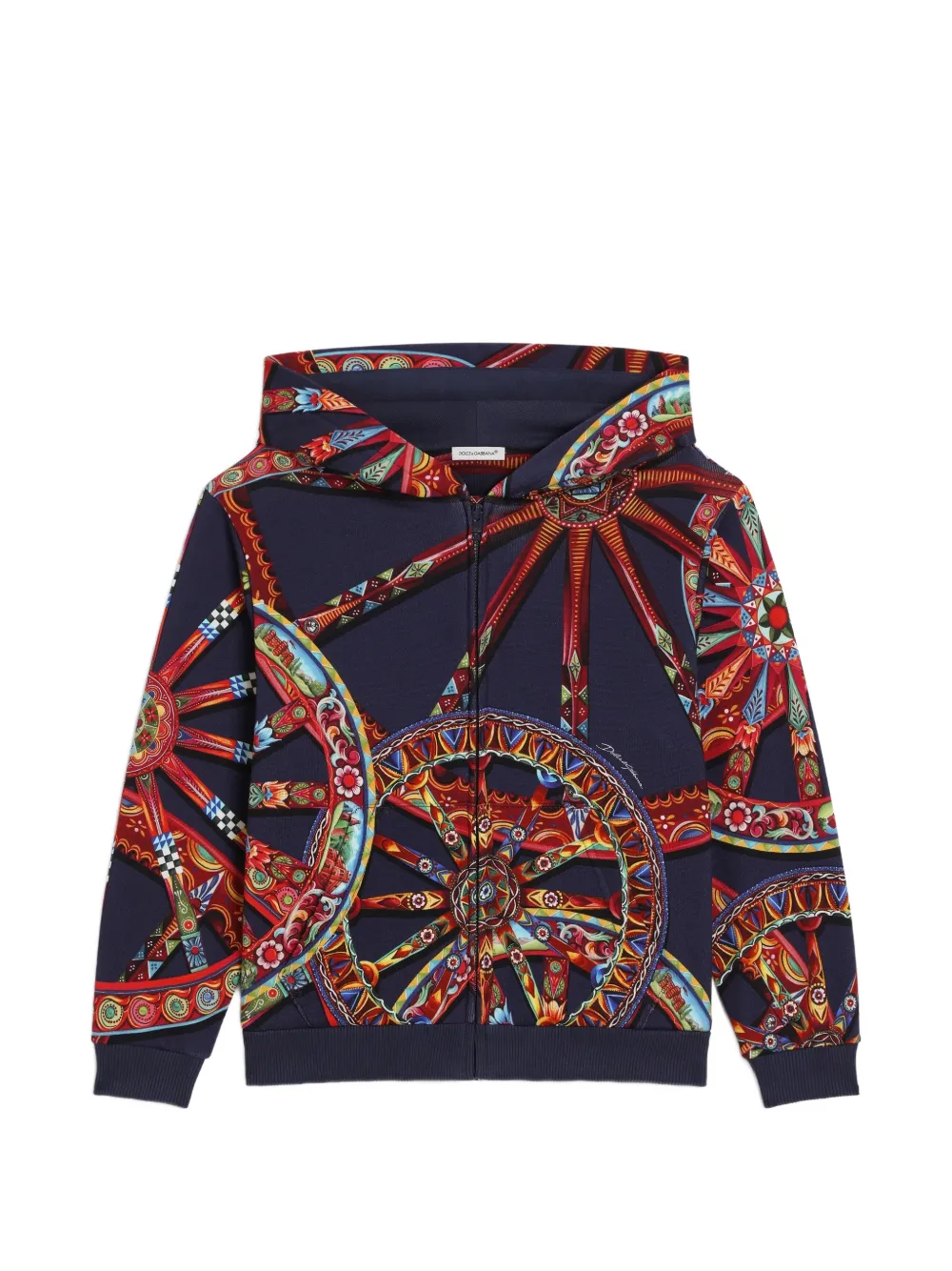 Dolce & Gabbana Kids Felpa in cotone con cappuccio e stampa Carretto - Nero