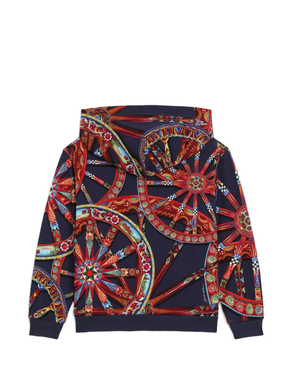 Dolce & Gabbana Kids Katoenen sweater met Carretto-print en capuchon Zwart