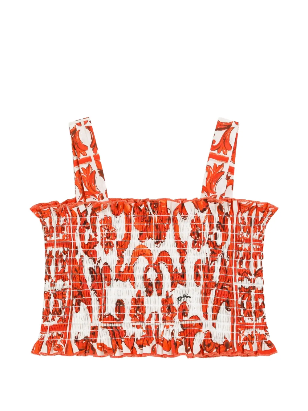 Dolce & Gabbana Kids Majolica-print poplin top - Arancione