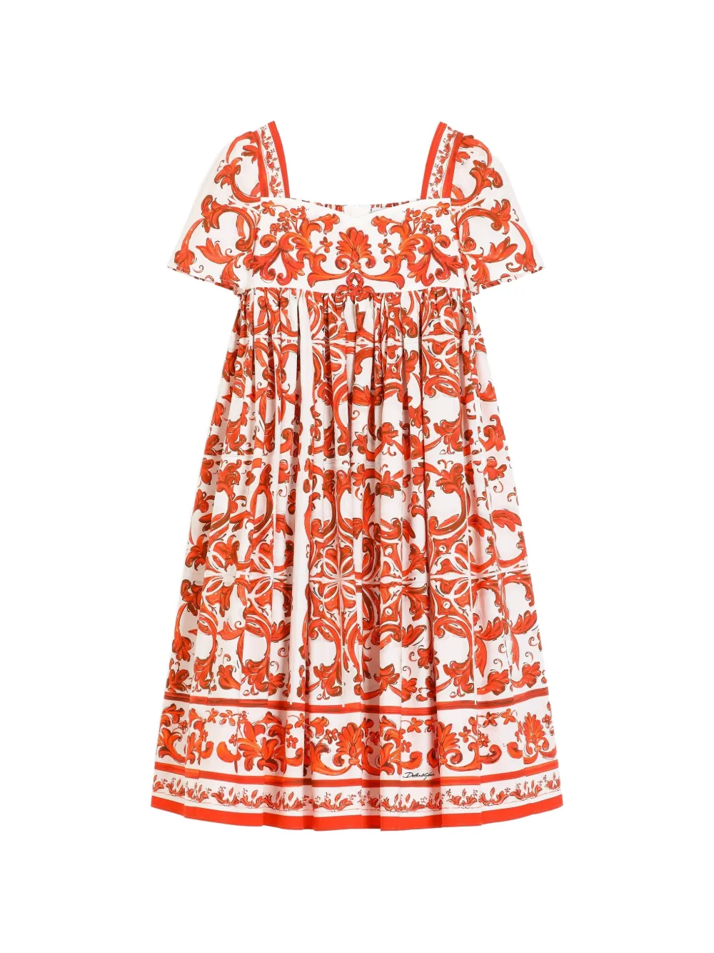 Dolce & Gabbana Kids Popeline-Kleid mit Majolica-Print - Weiß