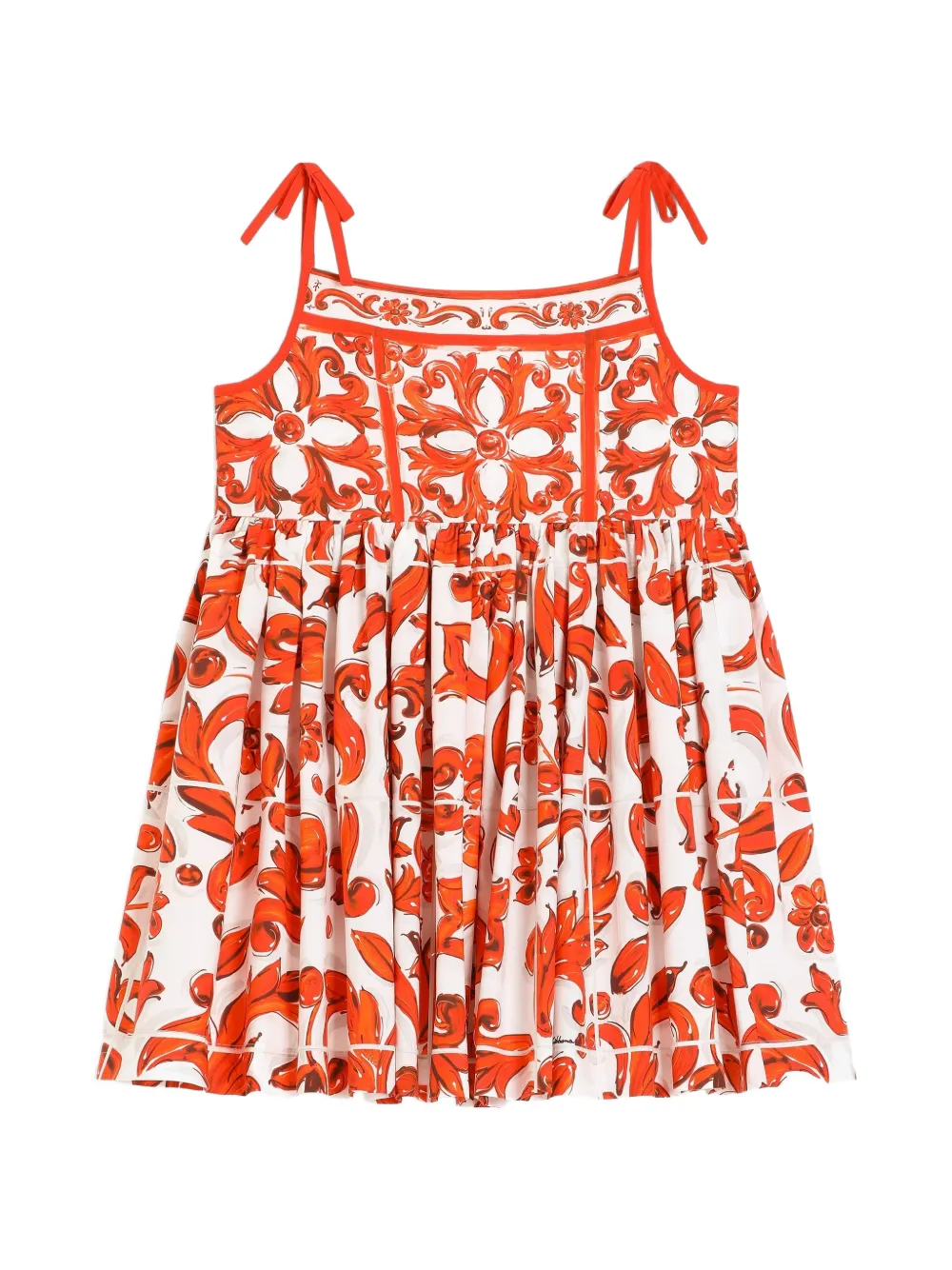 Dolce & Gabbana Kids Majolica-print poplin dress - White