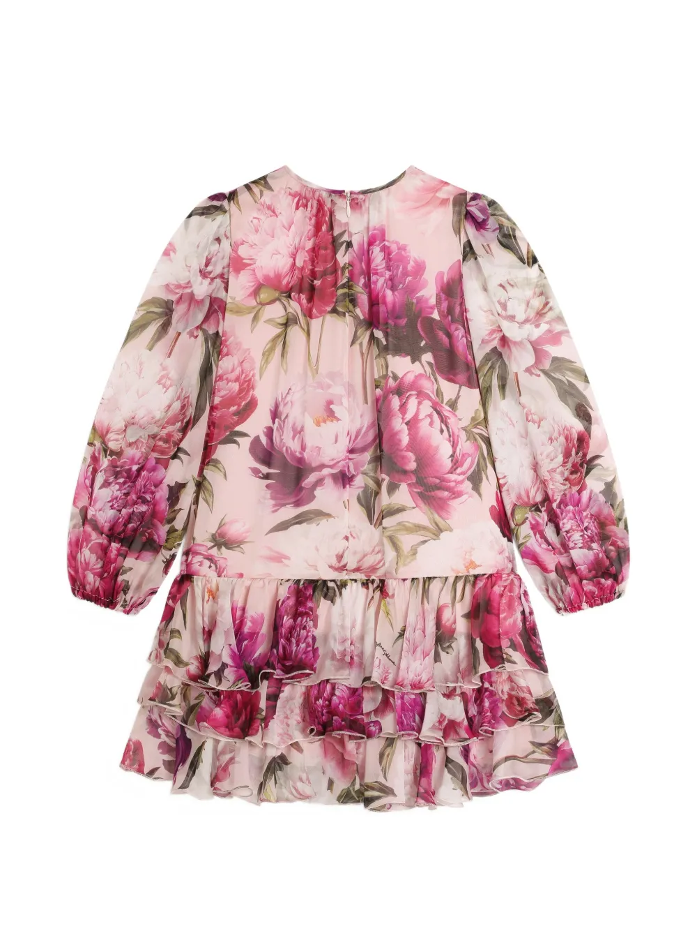 Dolce & Gabbana Kids Chiffon jurk met pioen-print Roze