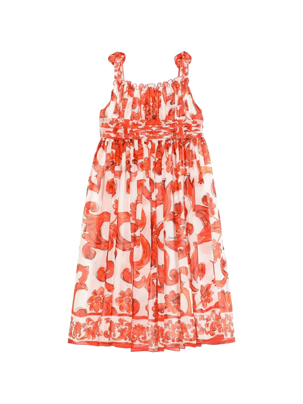 Dolce & Gabbana Kids Chiffonkleid mit Majolica-Print - Rot
