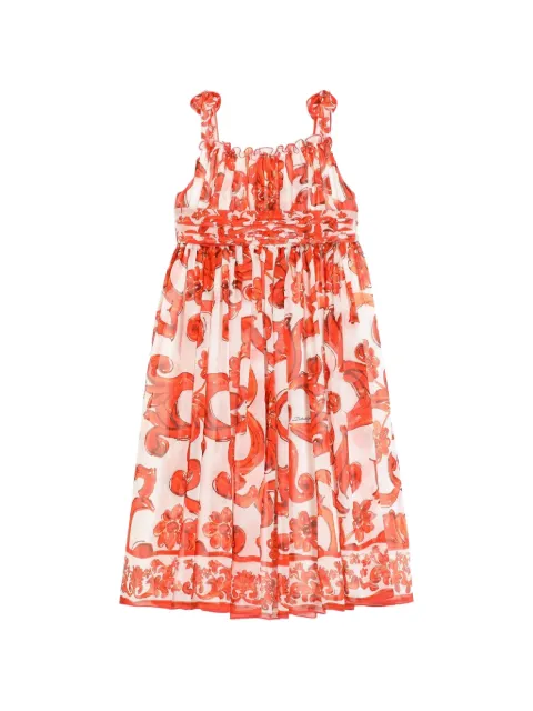 Dolce & Gabbana Kids vestido de chifón con estampado Mayólica