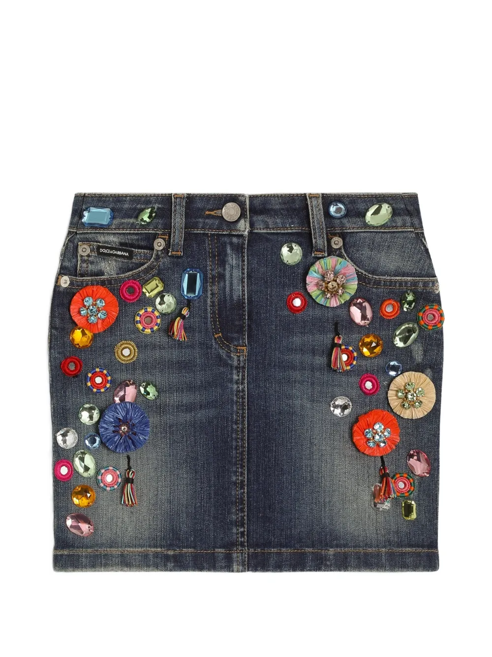 Dolce & Gabbana Kids Gonna denim con applicazioni - Blu