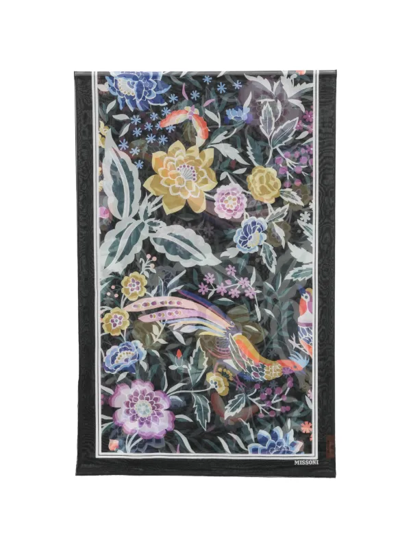 Missoni Floral-print Bird-motif Scarf in Black