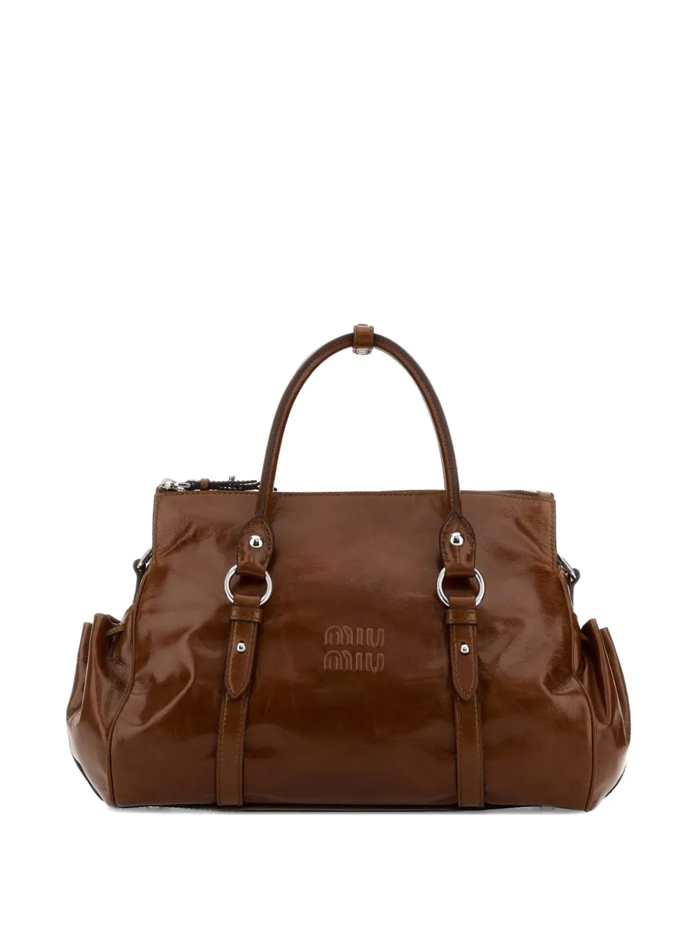 Miu Miu logo-embossed leather tote bag - Marrone