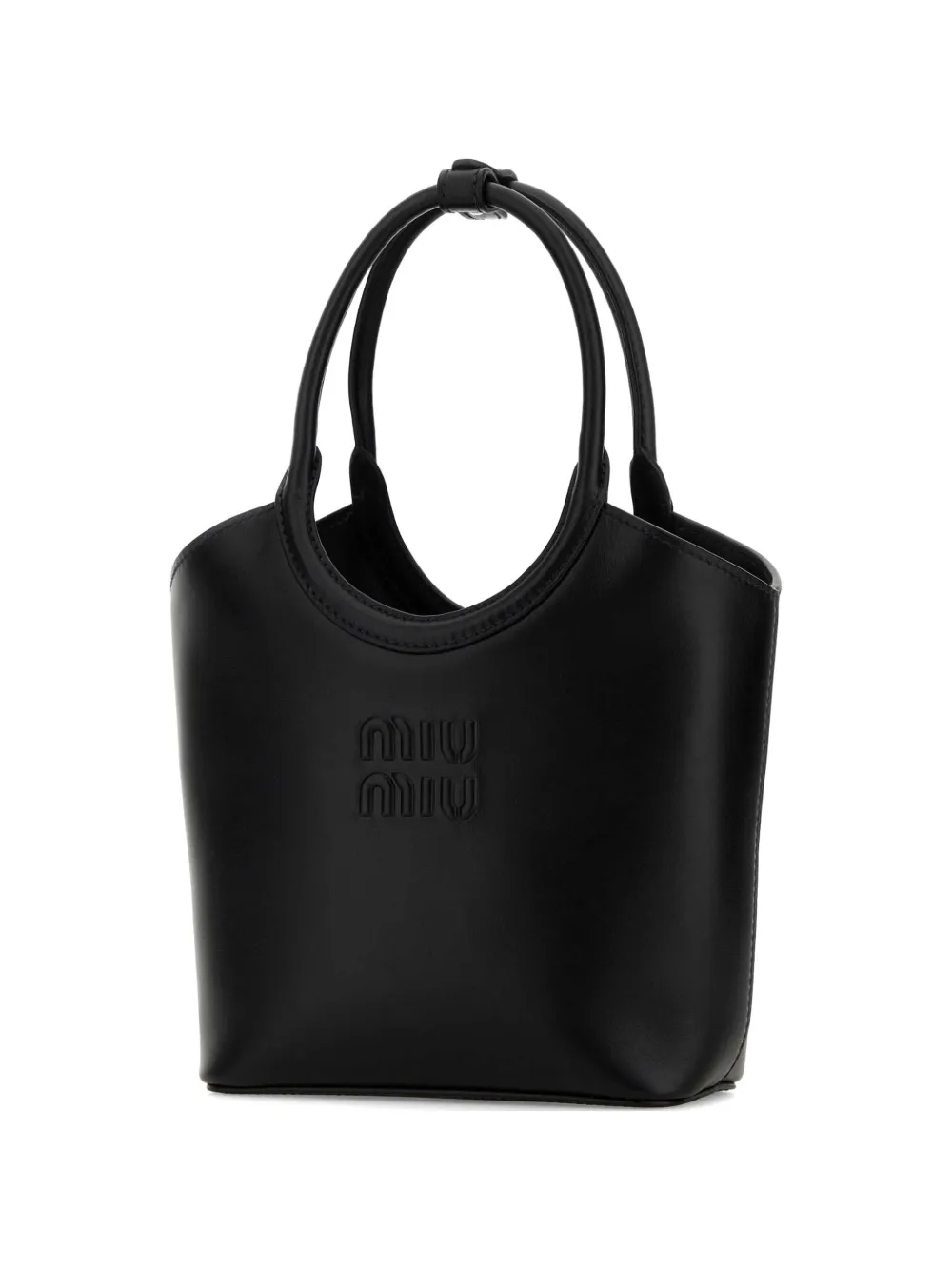 Miu Ivy leren shopper met logo-reliëf Zwart