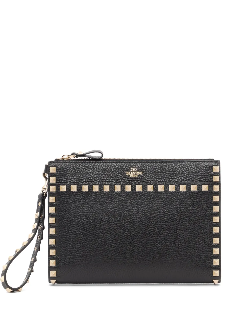 Valentino Garavani Pouch Rockstud in pelle di vitello zigrinata - Nero