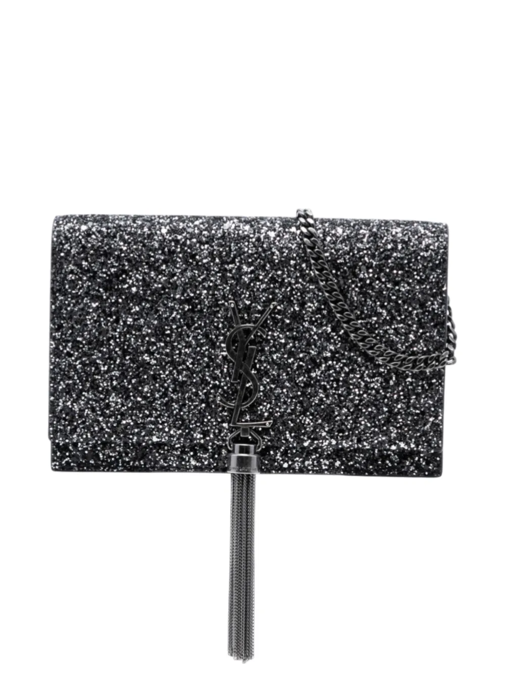 Saint Laurent Pre-Owned 2018 Metallic Glitter Monogram Kate Tassel Chain Wallet crossbody bag - Schwarz