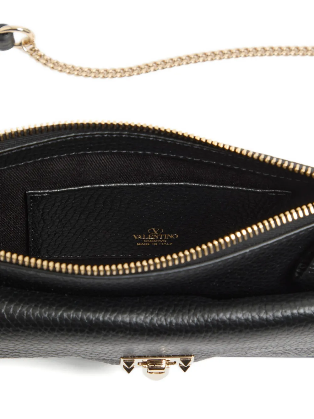 Valentino Garavani Rockstud buidel van korrelig kalfsleer met ketting Zwart