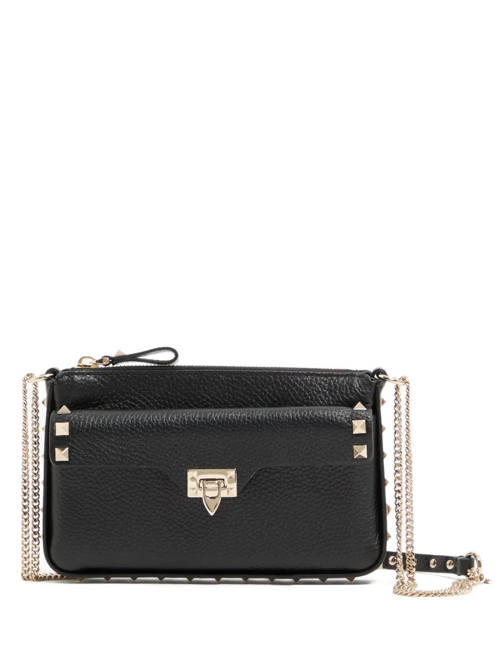 Valentino Garavani Rockstud chain pouch in grainy calfskin - Nero
