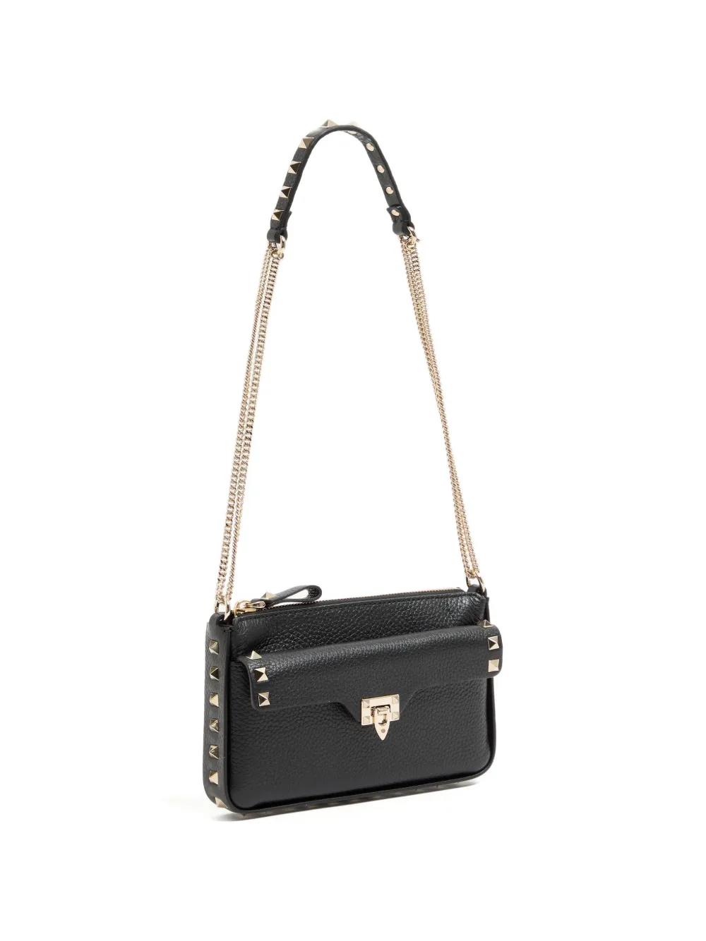 Valentino Garavani Rockstud buidel van korrelig kalfsleer met ketting Zwart