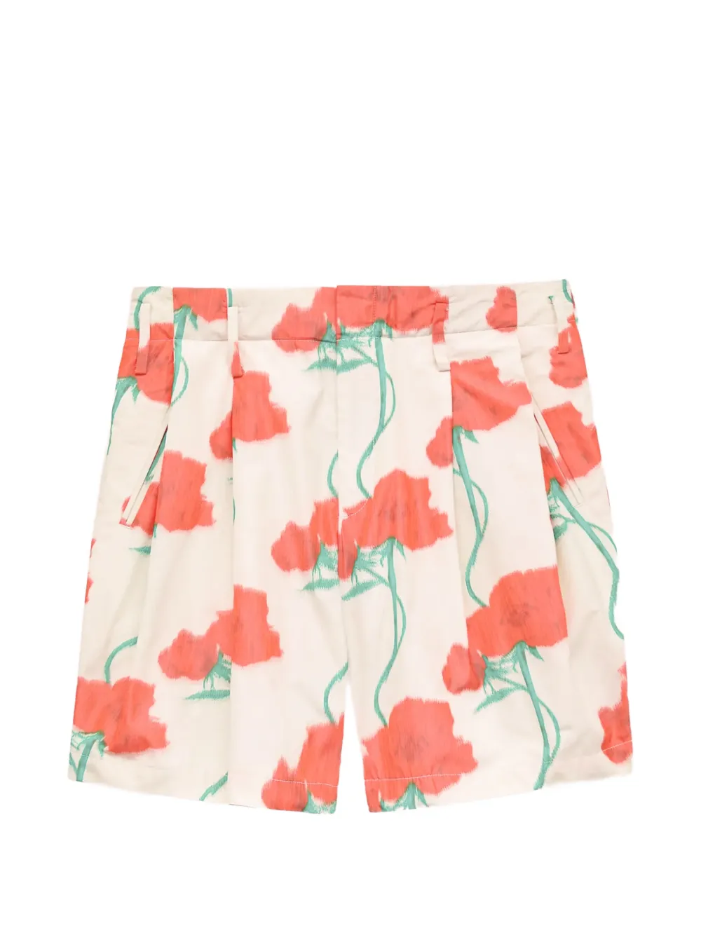 Kenzo poppy-print pleated shorts - Neutrals