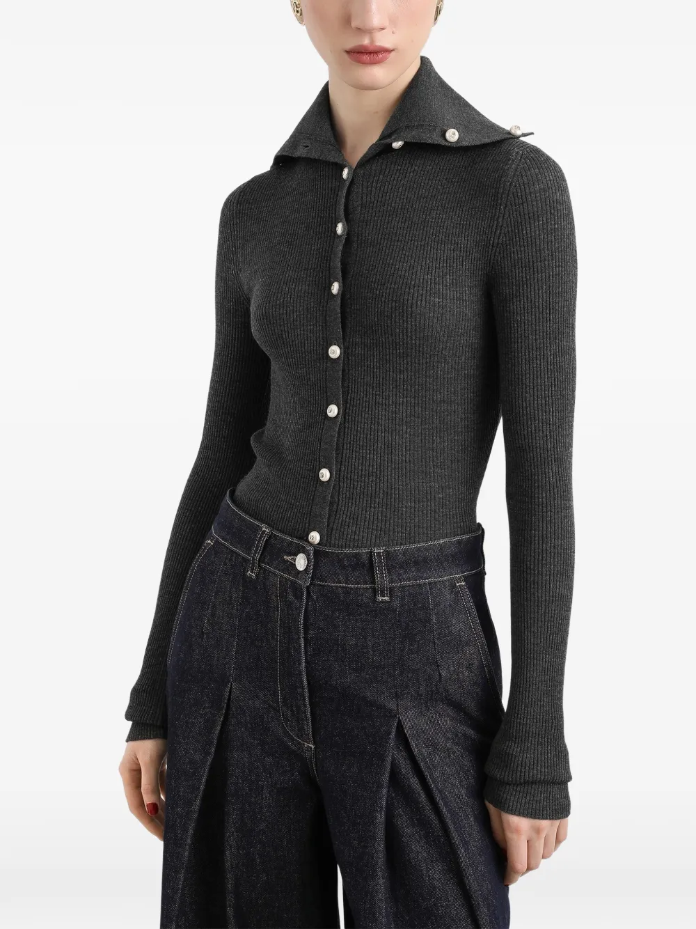Dolce & Gabbana Geribbeld wollen vest Grijs