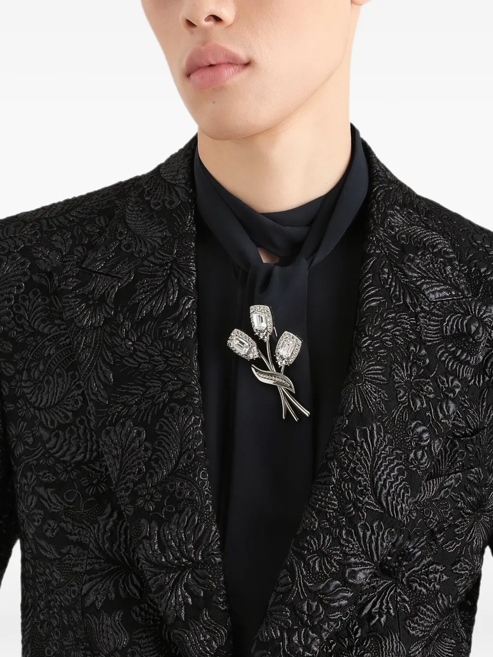 Dolce & Gabbana Sicilia light jack van brokaat met enkele rij knopen Zwart