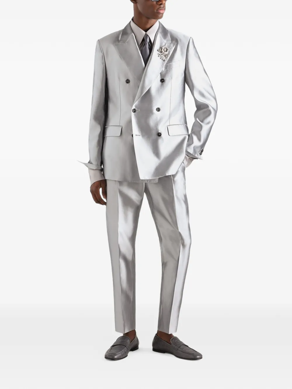Dolce & Gabbana Sicilia Licht zijden blazer met dubele rij knopen Zilver