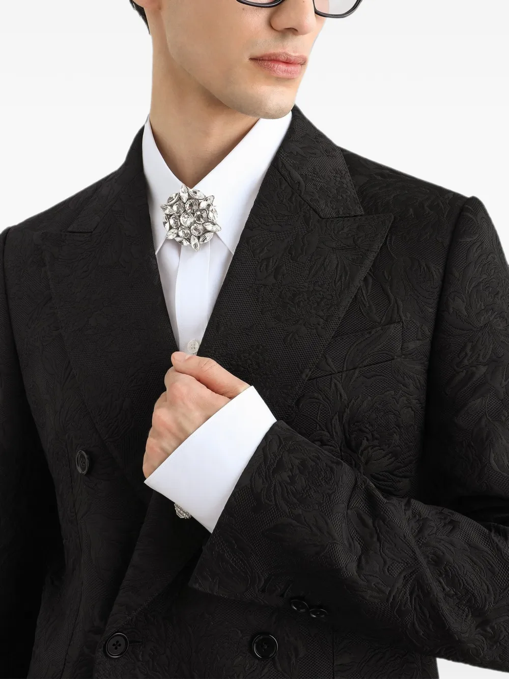 Dolce & Gabbana Sicilia brokaat jack met dubbele rij knopen Zwart