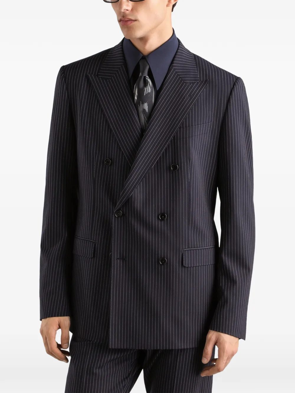 Dolce & Gabbana Martini Light wollen jack met dubbele rij knopen en krijtstreep Blauw