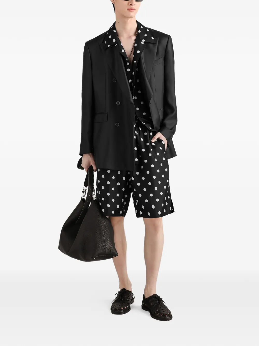 Dolce & Gabbana Sicilia zijden twill jack met dubbele rij knopen Zwart