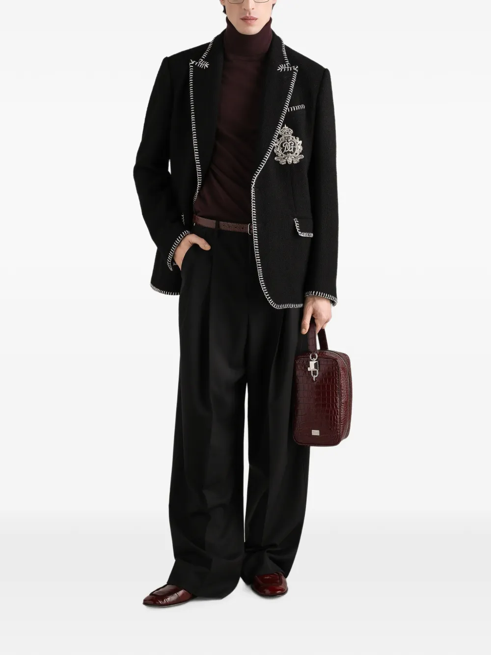 Dolce & Gabbana Tweed jack met enkele rij knopen en borduurwerk Zwart