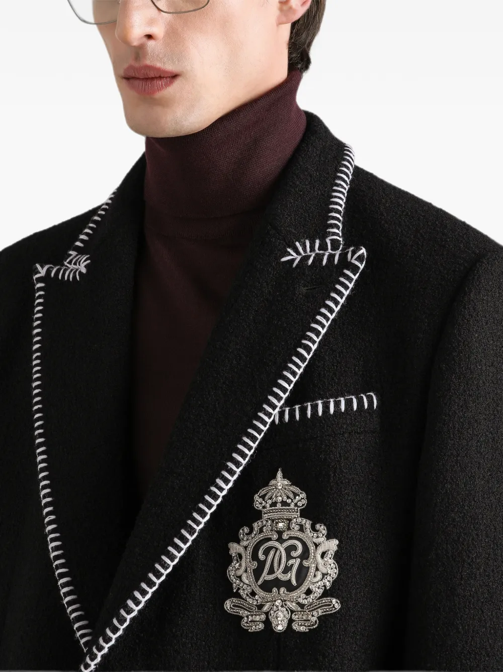 Dolce & Gabbana Tweed jack met enkele rij knopen en borduurwerk Zwart