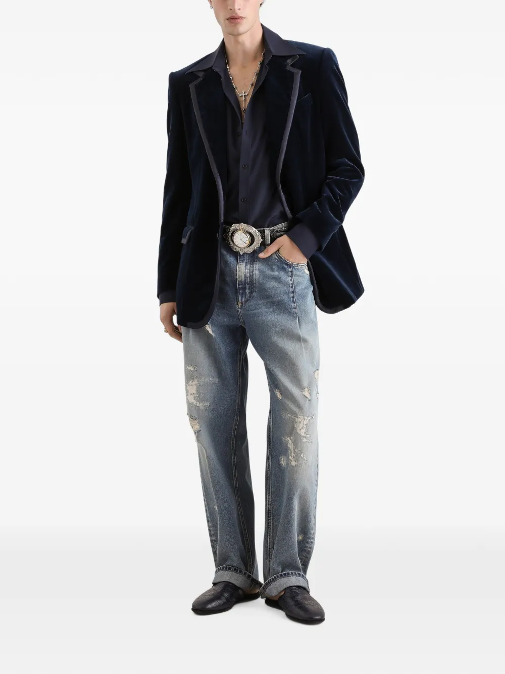 Dolce & Gabbana Sicilia fluwelen smoking met enkele rij knopen Blauw