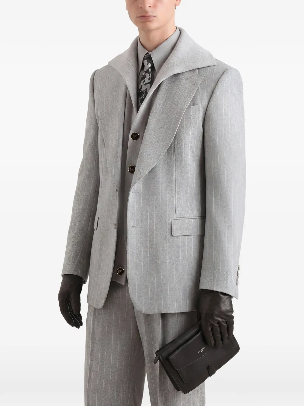 Dolce & Gabbana Martini flanellen jack met enkele rij knopen en krijtstreep Grijs