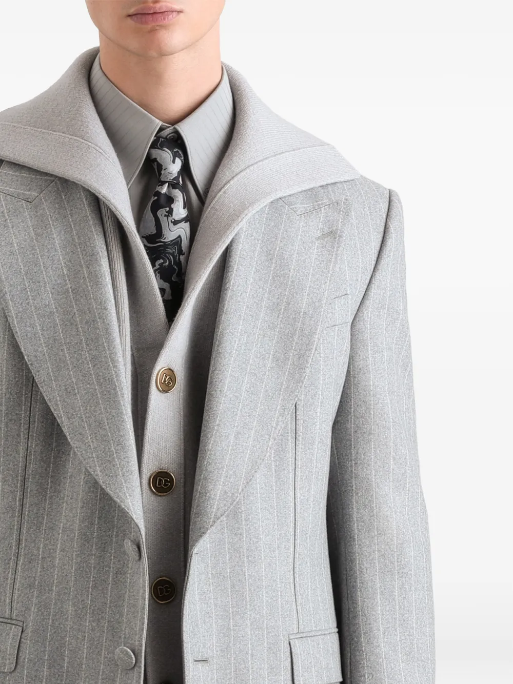 Dolce & Gabbana Martini flanellen jack met enkele rij knopen en krijtstreep Grijs