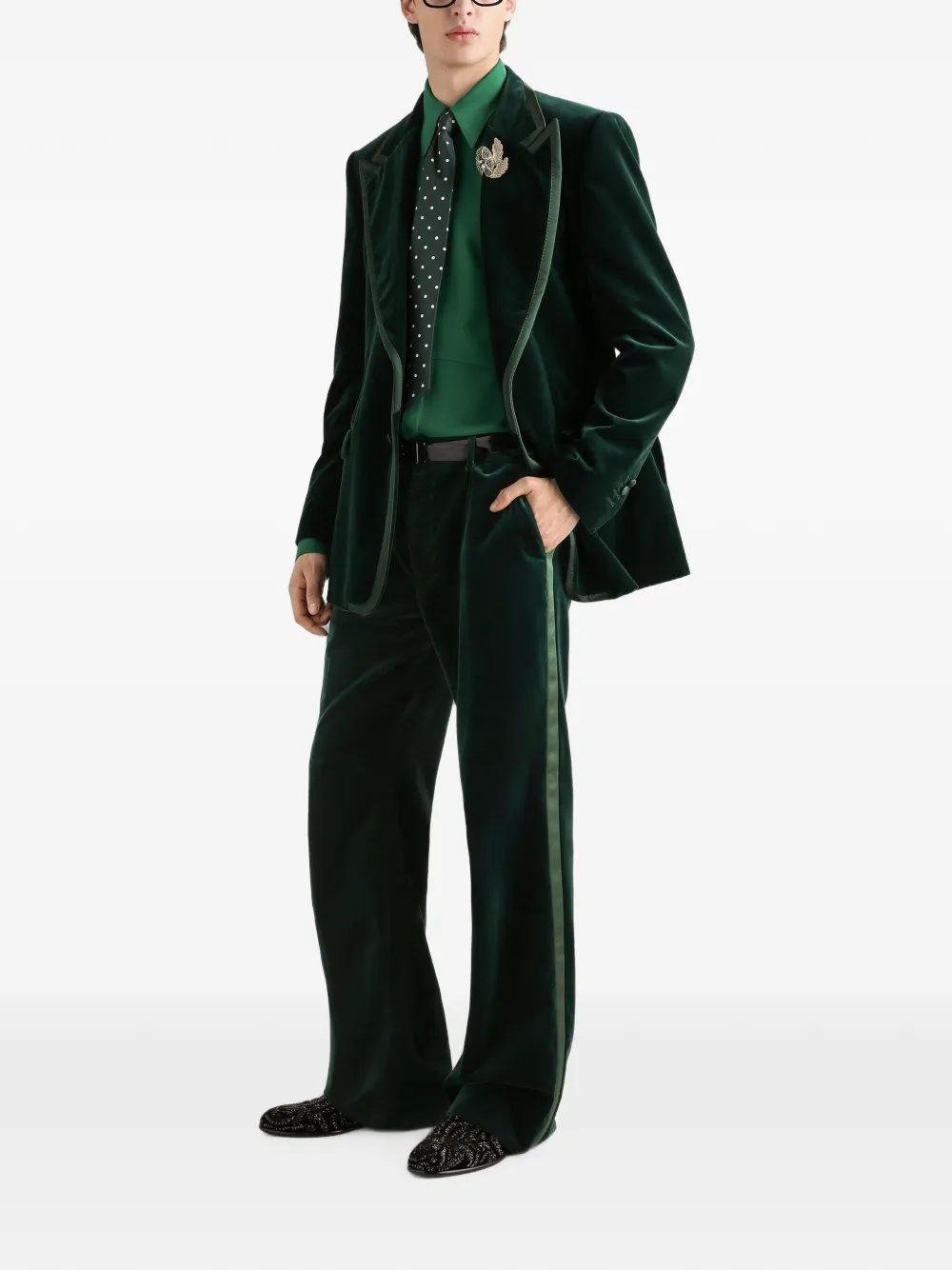 Dolce & Gabbana Fluwelen smoking met enkele rij knopen Groen