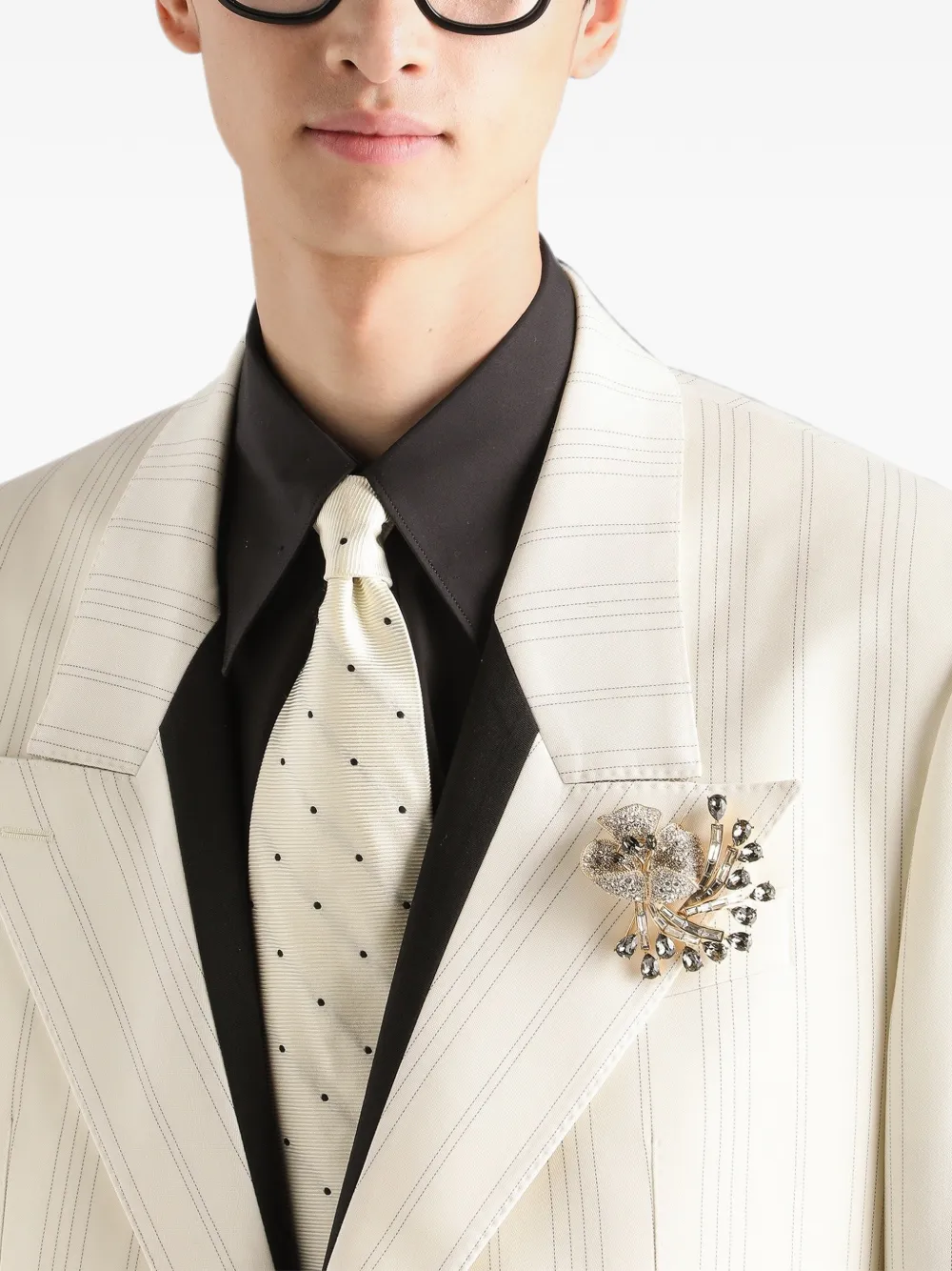 Dolce & Gabbana Sinatra wollen jack met krijtstreep en enkele rij knopen Beige