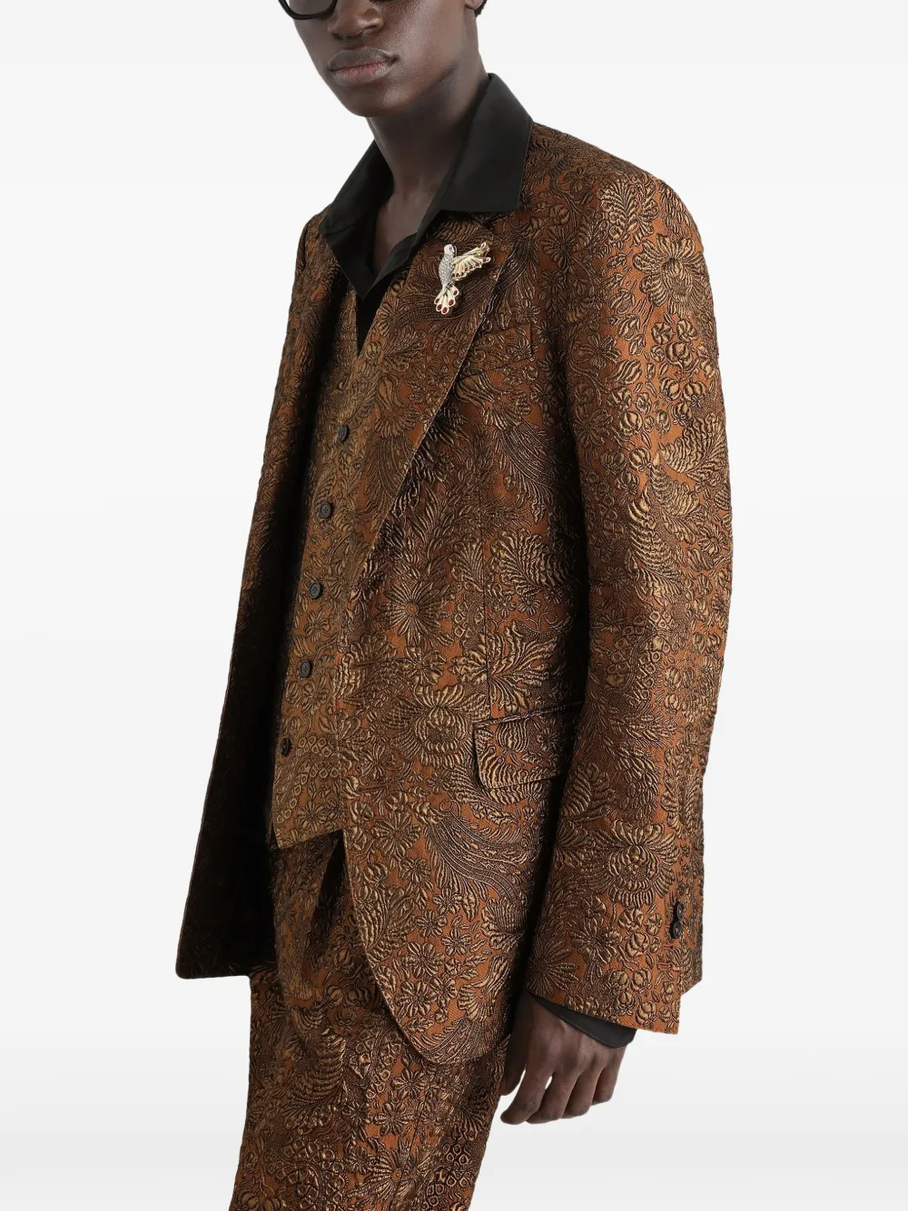 Dolce & Gabbana Sicilia licht brokaat jack met enkele rij knopen Bruin