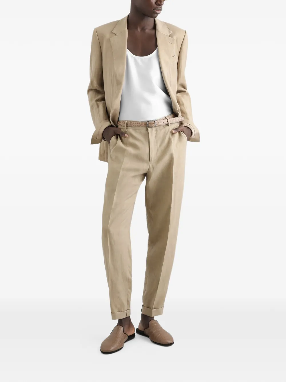 Dolce & Gabbana Martini Light linnen jas met één borst Beige