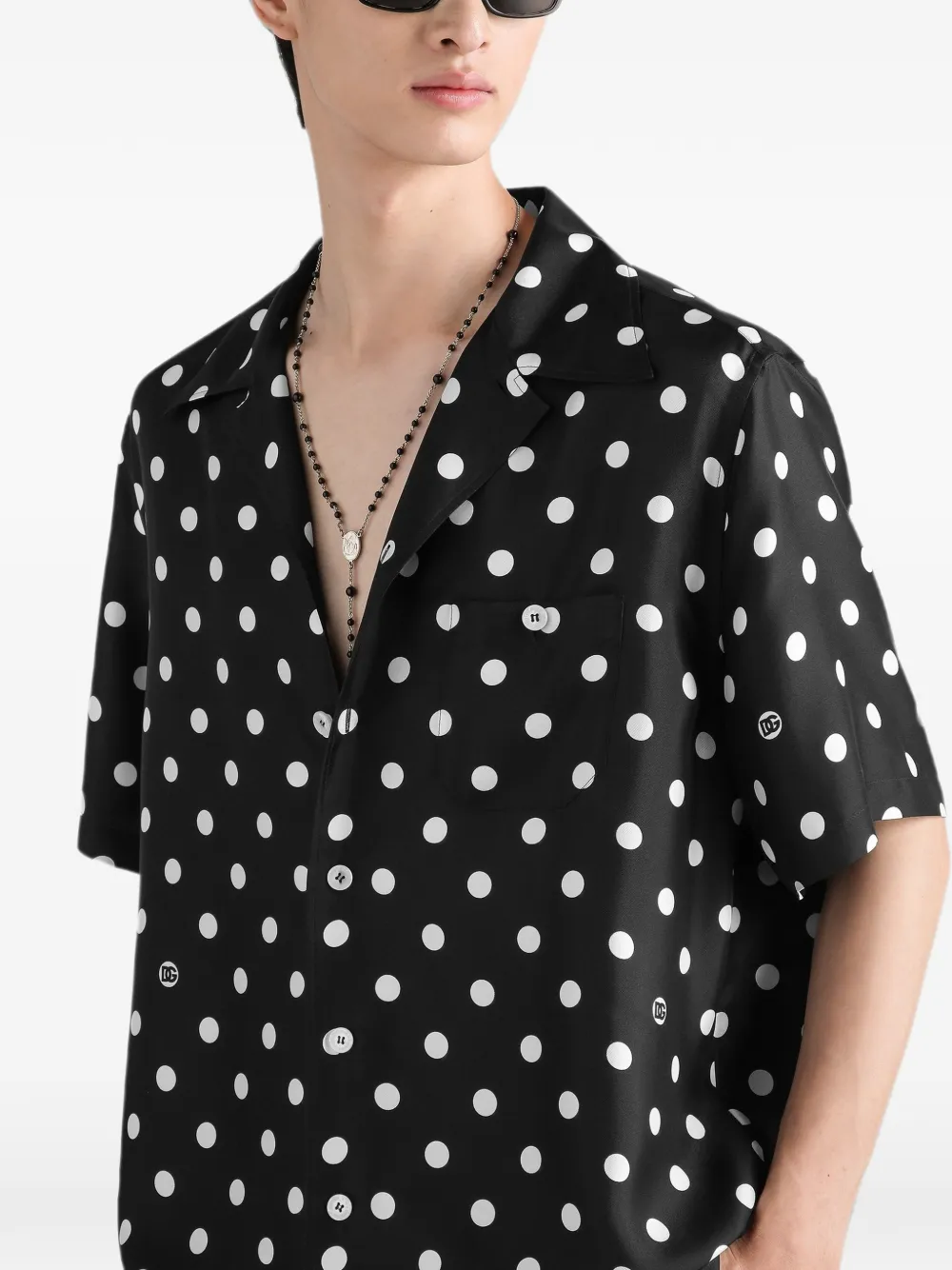 Dolce & Gabbana Zijden twill overhemd met stippen Zwart