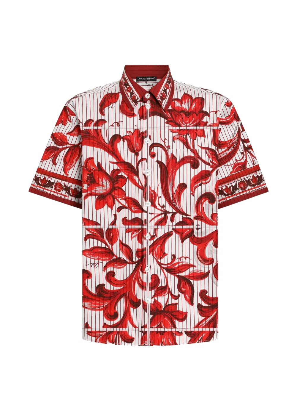 Dolce & Gabbana Camicia in popeline con stampa maiolica - Rosso